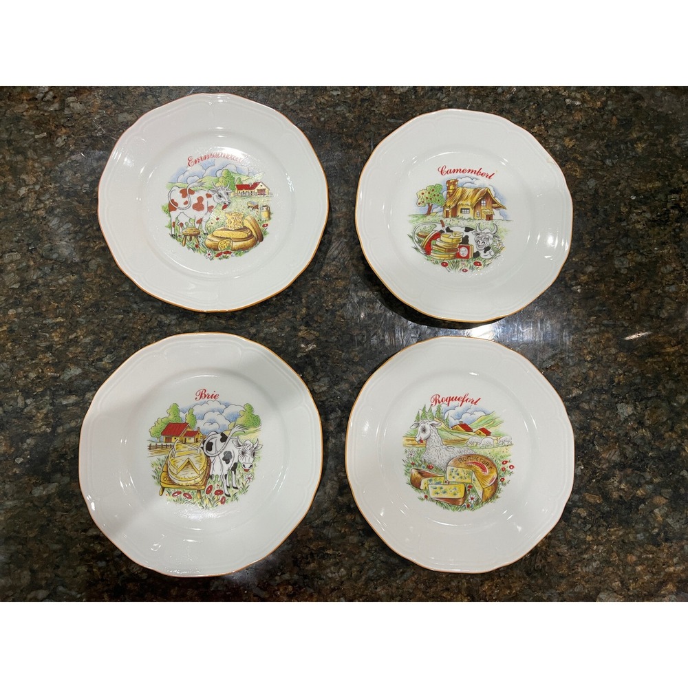 Vintage Bareuther Waldsassen Bavaria Germany 4 Cheese Plates Brie Camembert